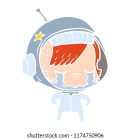 flat color style cartoon crying astronaut girl