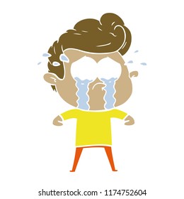flat color style cartoon crying man