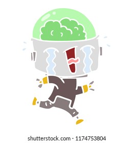 flat color style cartoon crying robot running
