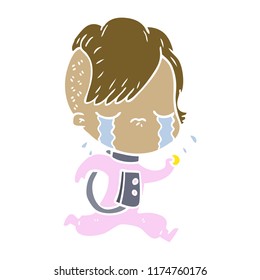 flat color style cartoon crying girl