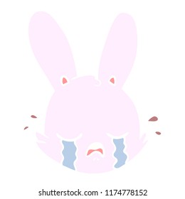 caricatura de estilo de color llano llorando cara de conejito