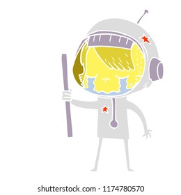 caricatura de estilo de color plano llorando astronauta chica