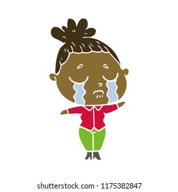 flat color style cartoon crying woman