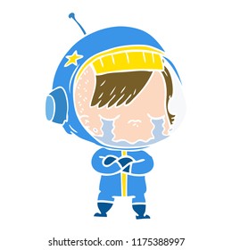 Cartoon in flacher Farbe, weinendes Astronautenmädchen