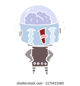 flat color style cartoon crying robot