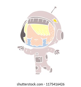 flat color style cartoon crying astronaut girl