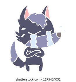 flat color style cartoon crying wolf