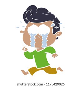flat color style cartoon crying man running