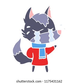 flat color style cartoon crying wolf