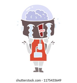 flat color style cartoon crying robot shrugging shoulders in confusion