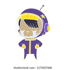 flat color style cartoon crying astronaut girl