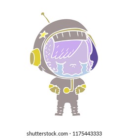 flat color style cartoon crying astronaut girl