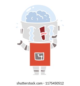 flat color style cartoon crying robot