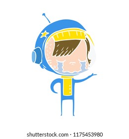 flat color style cartoon crying astronaut girl