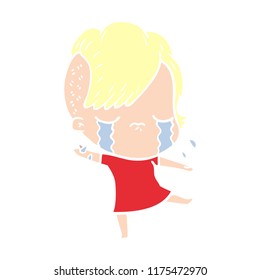flat color style cartoon crying girl