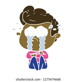 flat color style cartoon crying man