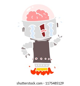 flat color style cartoon crying robot flying