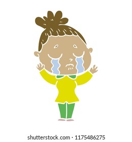 flat color style cartoon crying woman
