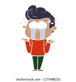 flat color style cartoon crying man