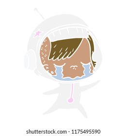 flat color style cartoon crying astronaut girl