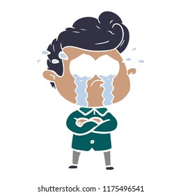 flat color style cartoon crying man with crossed arms