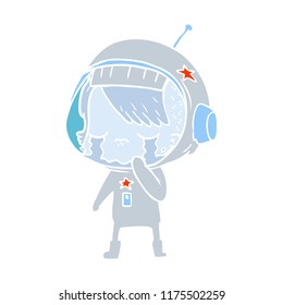 flat color style cartoon crying astronaut girl