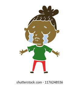 mujer llora de dibujos animados de color plano