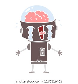 flat color style cartoon crying robot