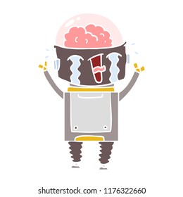 flat color style cartoon crying robot
