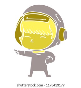 flat color style cartoon curious astronaut pointing