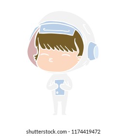 Cartoon im flachen Farbstil, Astronautin