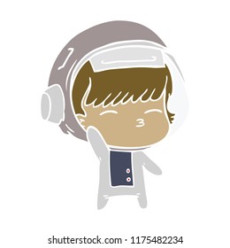 flat color style cartoon curious astronaut waving