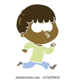 flat color style cartoon curious boy running