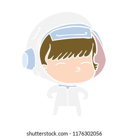 Cartoon im flachen Farbstil, Astronautin