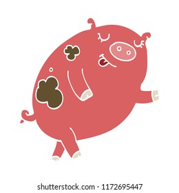 flat color style cartoon dancing pig