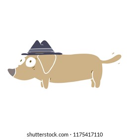 flat color style cartoon dog wearing hat