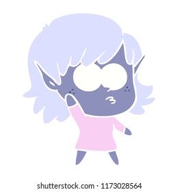 flat color style cartoon elf girl waving