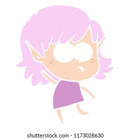 caricatura de estilo de color plano elfo muchacha mirando