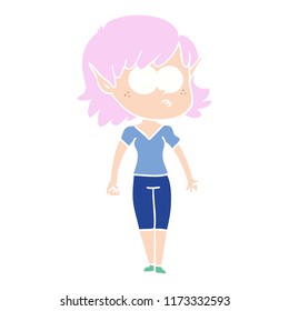 flat color style cartoon elf girl staring