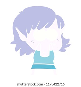 flat color style cartoon elf girl staring