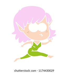 flat color style cartoon elf girl running