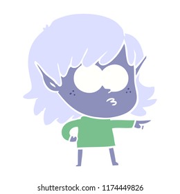 dibujo animado de estilo de color plano de elfo chica apuntando