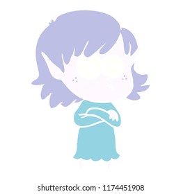 flat color style cartoon elf girl staring