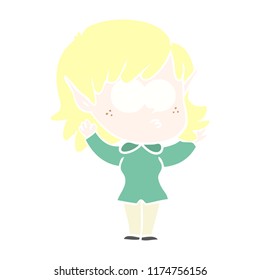 flat color style cartoon elf girl staring