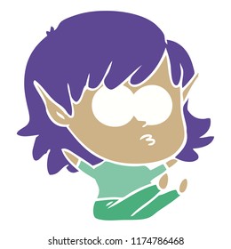 flat color style cartoon elf girl staring