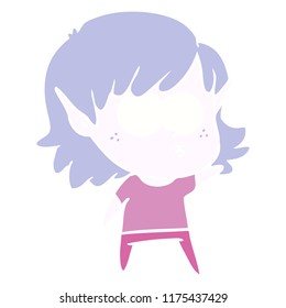 flat color style cartoon elf girl staring