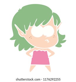 flat color style cartoon elf girl staring