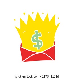sobre de dibujos animados de color plano con signo de dinero