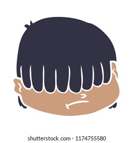 caricatura de color plano cara con el pelo sobre los ojos