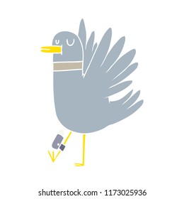 flat color style cartoon flapping wood pigeon